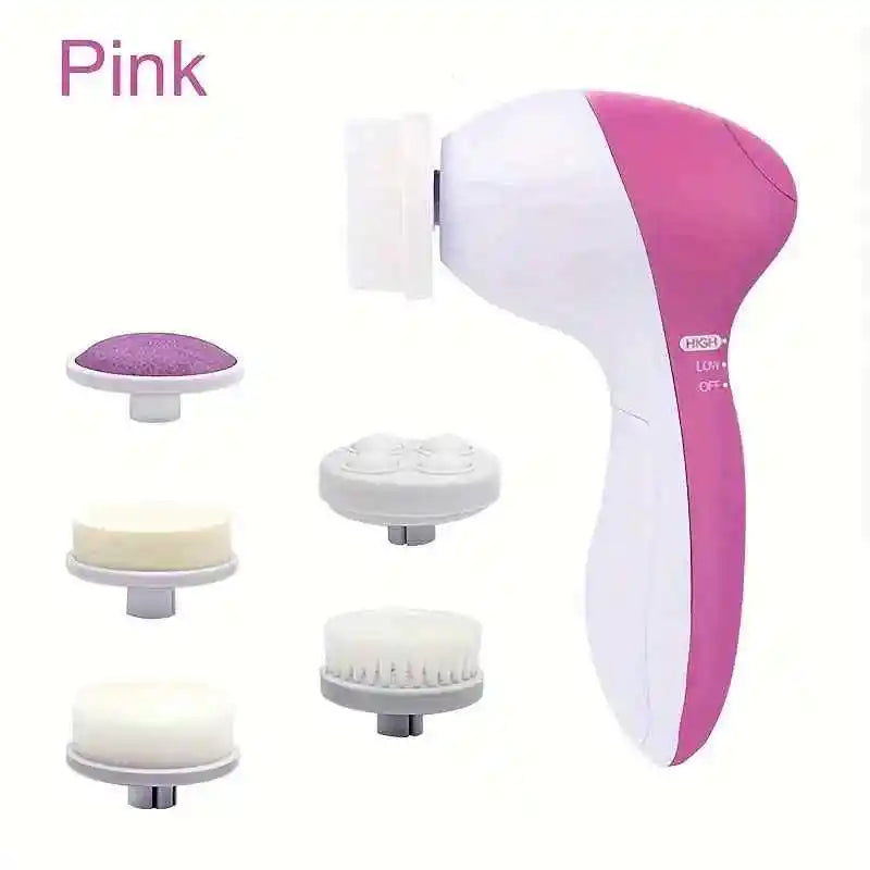 5-in-1 Electric Facial Cleansing Brush - Professional Blackhead Remover & Face Massager with Multiple Attachments, Rechargeable