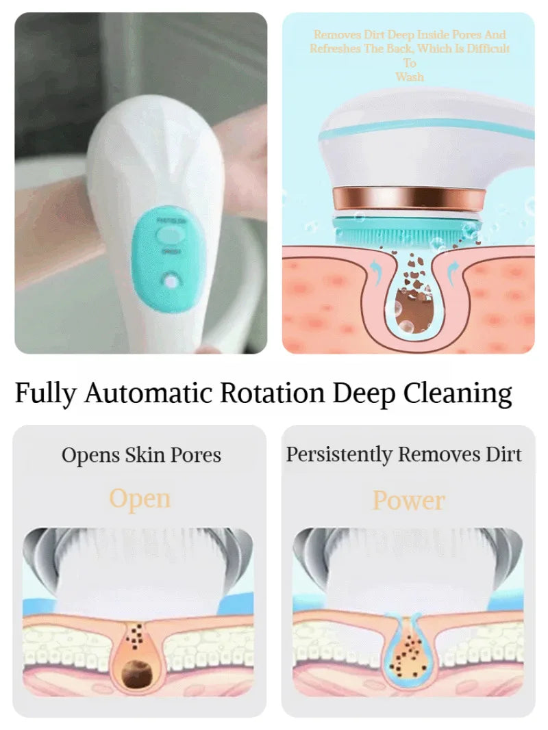 Household electric bath brush five in one long handle deep cleaning massage bath brush waterproof electric massage milk smooth