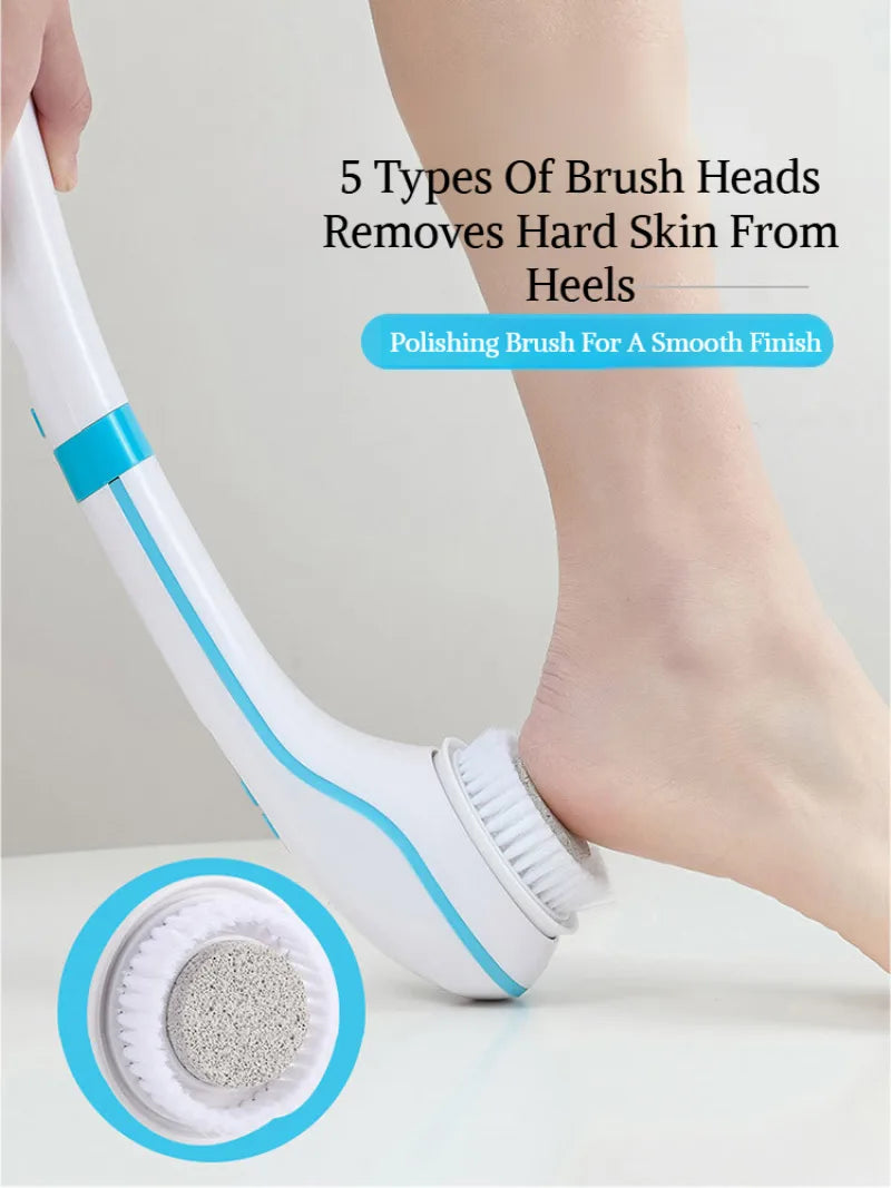 Household electric bath brush five in one long handle deep cleaning massage bath brush waterproof electric massage milk smooth