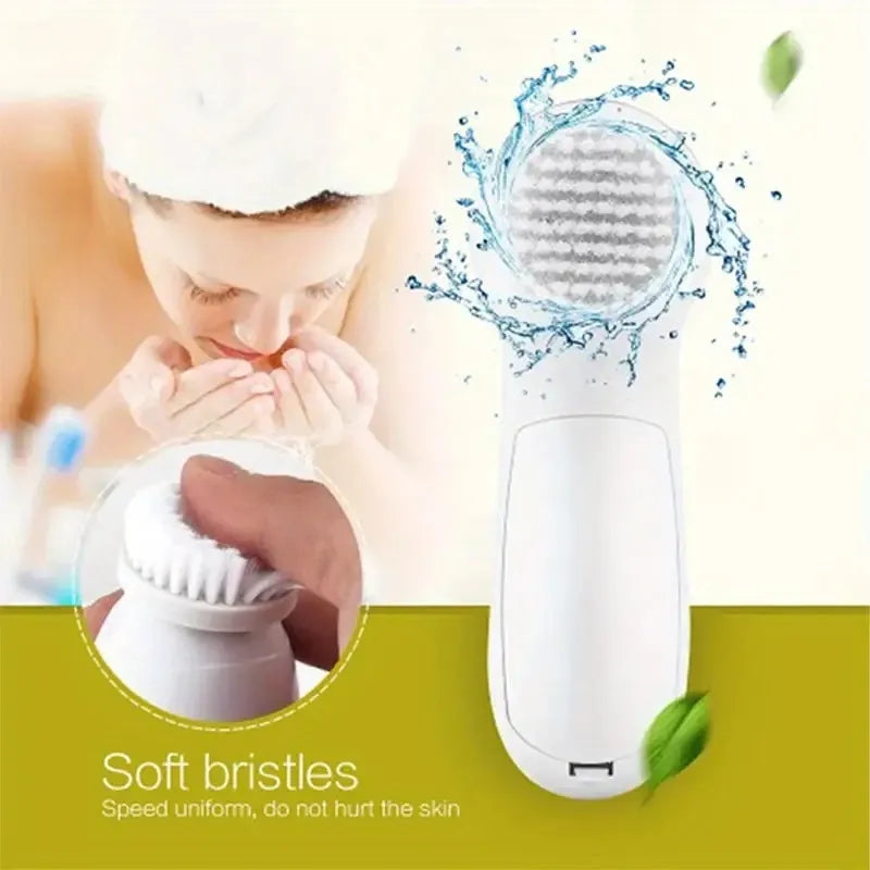 5-in-1 Electric Facial Cleansing Brush - Professional Blackhead Remover & Face Massager with Multiple Attachments, Rechargeable